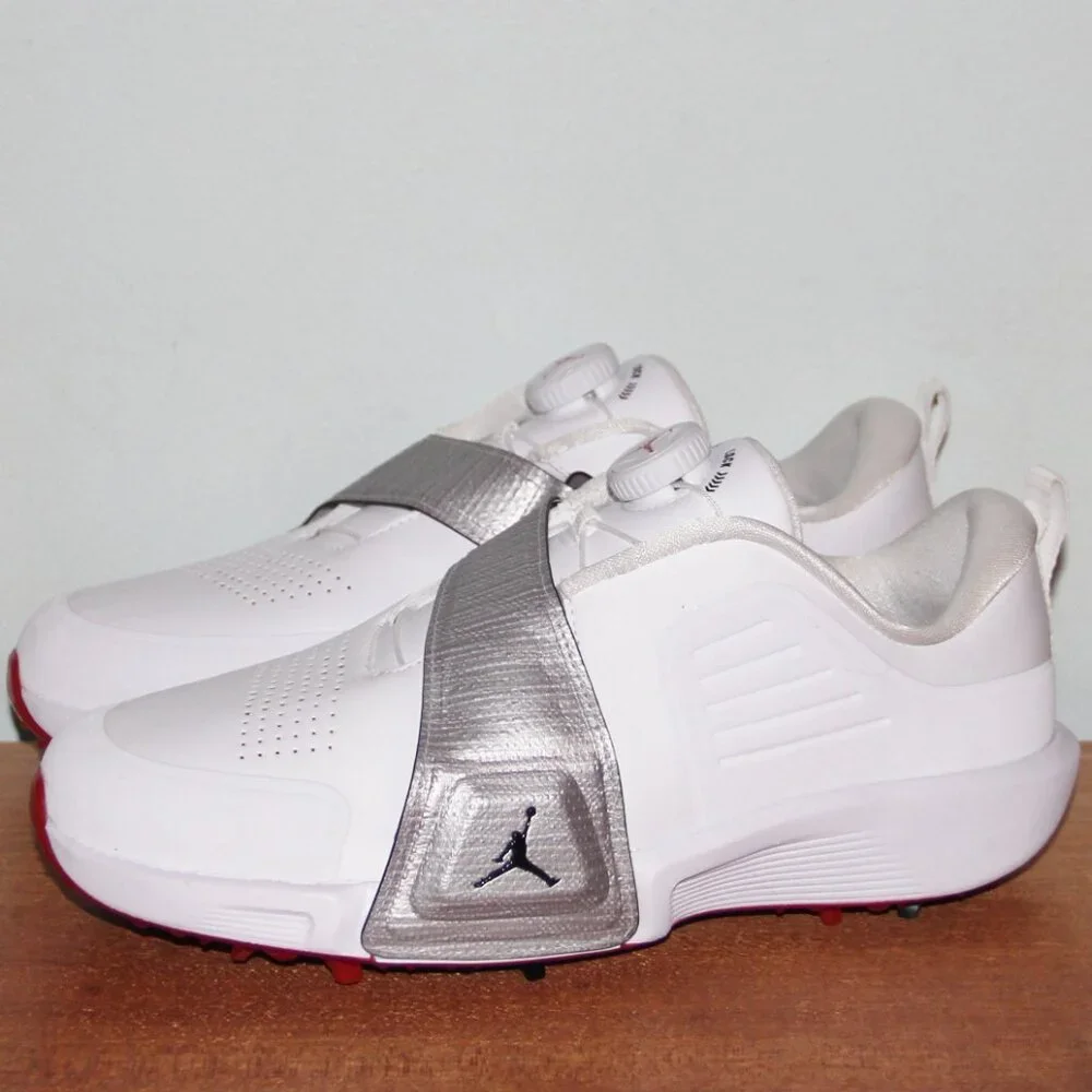 Jordan Air Rev Golf Shoes Mens 7 Wide White Metallic Silver Red